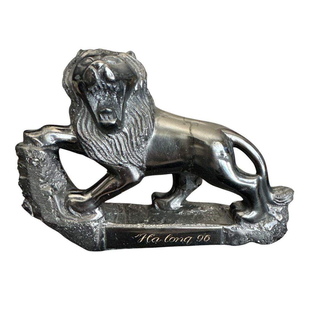 Rare Vintage Hand Carved Anthracite Coal Vietnamese Lion Figurine